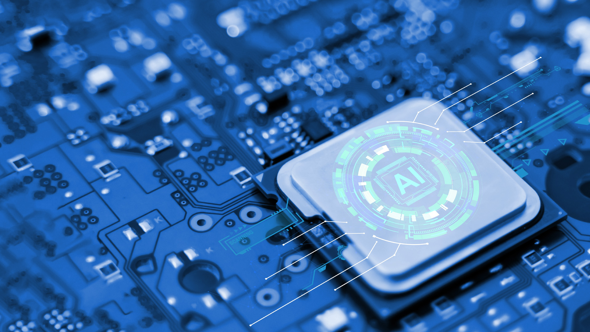 Close-up of AI chip integrated on PCB for advanced computing applications.